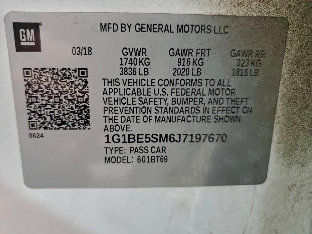 2018 Chevrolet Cruze Lt VIN: 1G1BE5SM6J7197670 Lot: 94319105