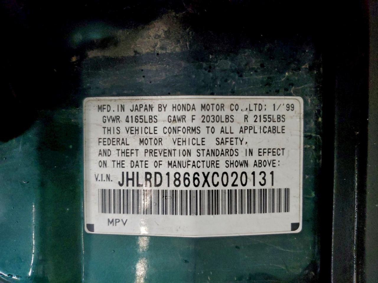 1999 Honda Cr-V Ex VIN: JHLRD1866XC020131 Lot: 95440575