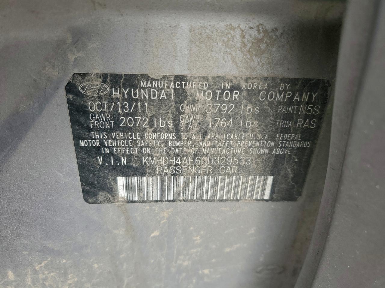 2012 Hyundai Elantra Gls VIN: KMHDH4AE6CU329533 Lot: 95263615