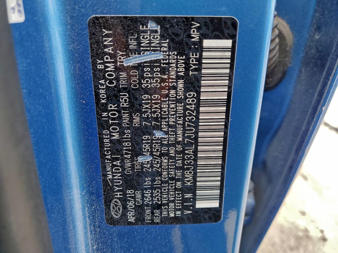 2018 Hyundai Tucson Sport VIN: KM8J33AL7JU732489 Lot: 94159415