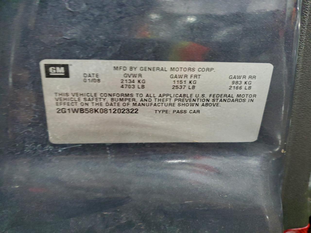 2008 Chevrolet Impala Ls VIN: 2G1WB58K081202322 Lot: 95209785