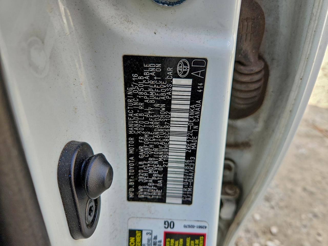 2016 Toyota Corolla L VIN: 2T1BURHE8GC687102 Lot: 96162715