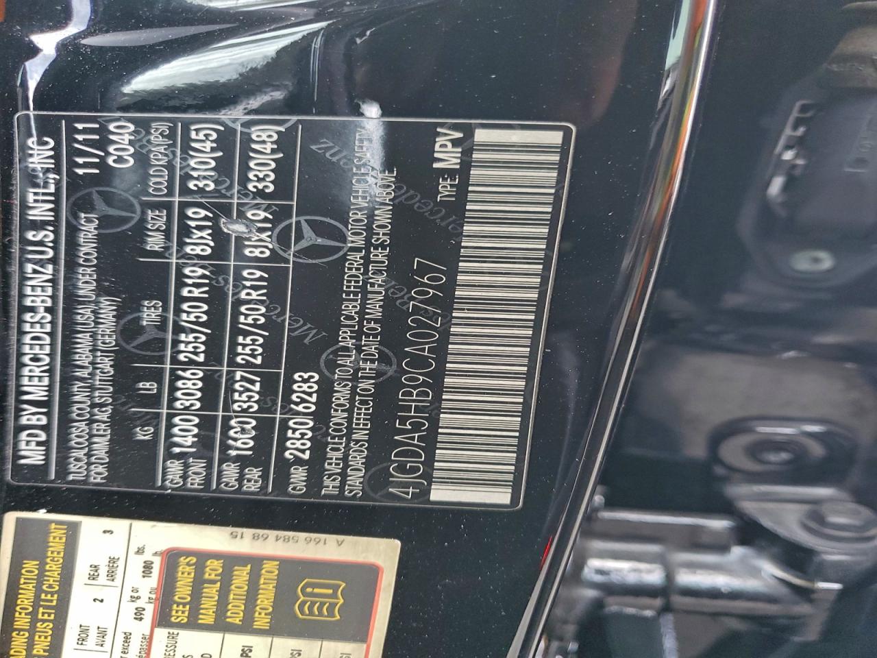 2012 Mercedes-Benz Ml 350 4Matic VIN: 4JGDA5HB9CA027967 Lot: 93394735