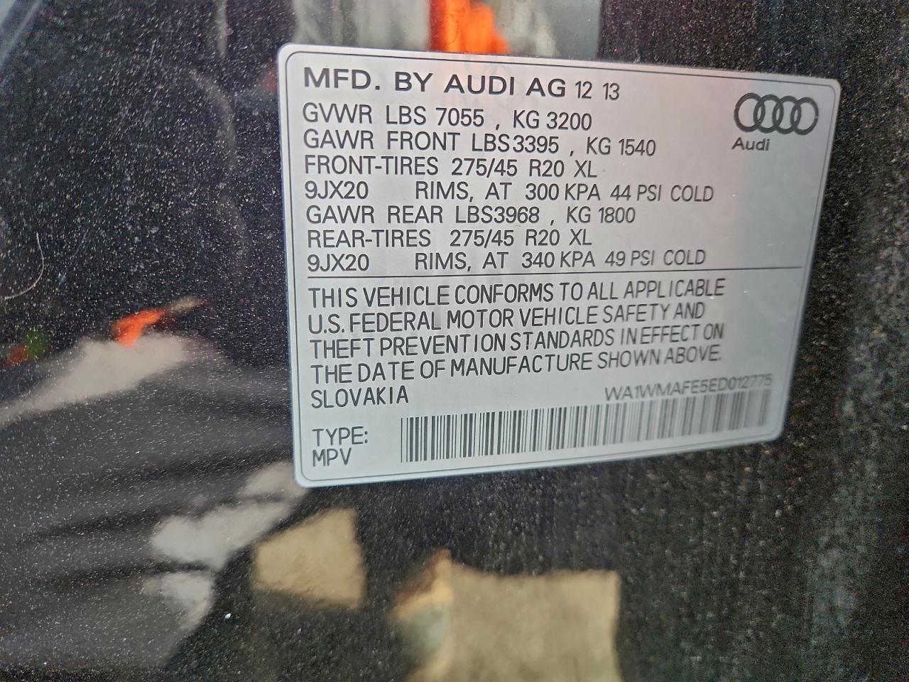 2014 Audi Q7 Prestige VIN: WA1WMAFE5ED012775 Lot: 95211425