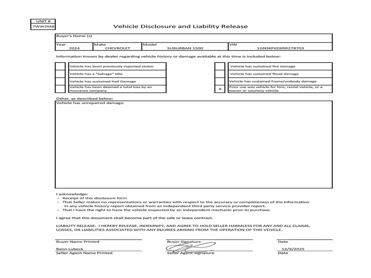2024 Chevrolet Suburban K1500 Premier VIN: 1GNSKFKDXRR278703 Lot: 96172255
