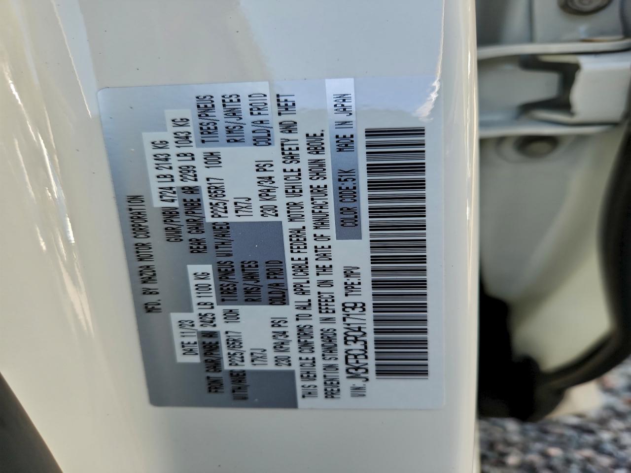 2024 Mazda Cx-5 Preferred VIN: JM3KFBCL3R0417139 Lot: 97625685