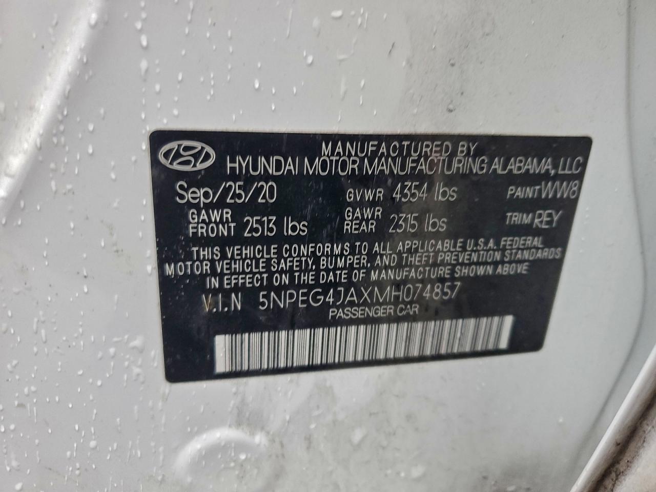 2021 Hyundai Sonata Se VIN: 5NPEG4JAXMH074857 Lot: 94664295