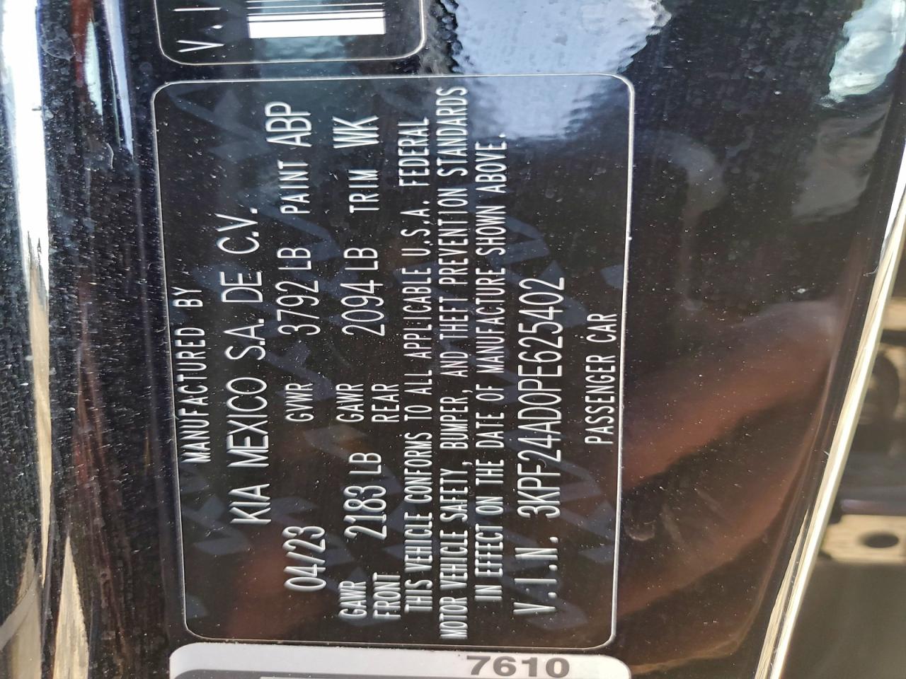 2023 Kia Forte Lx VIN: 3KPF24AD0PE625402 Lot: 95083185