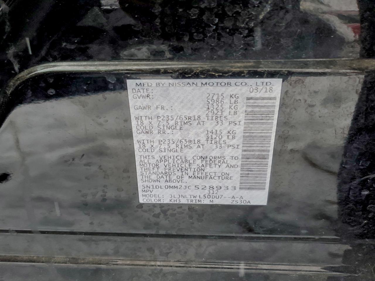 2018 Infiniti Qx60 VIN: 5N1DL0MM2JC528933 Lot: 94283085