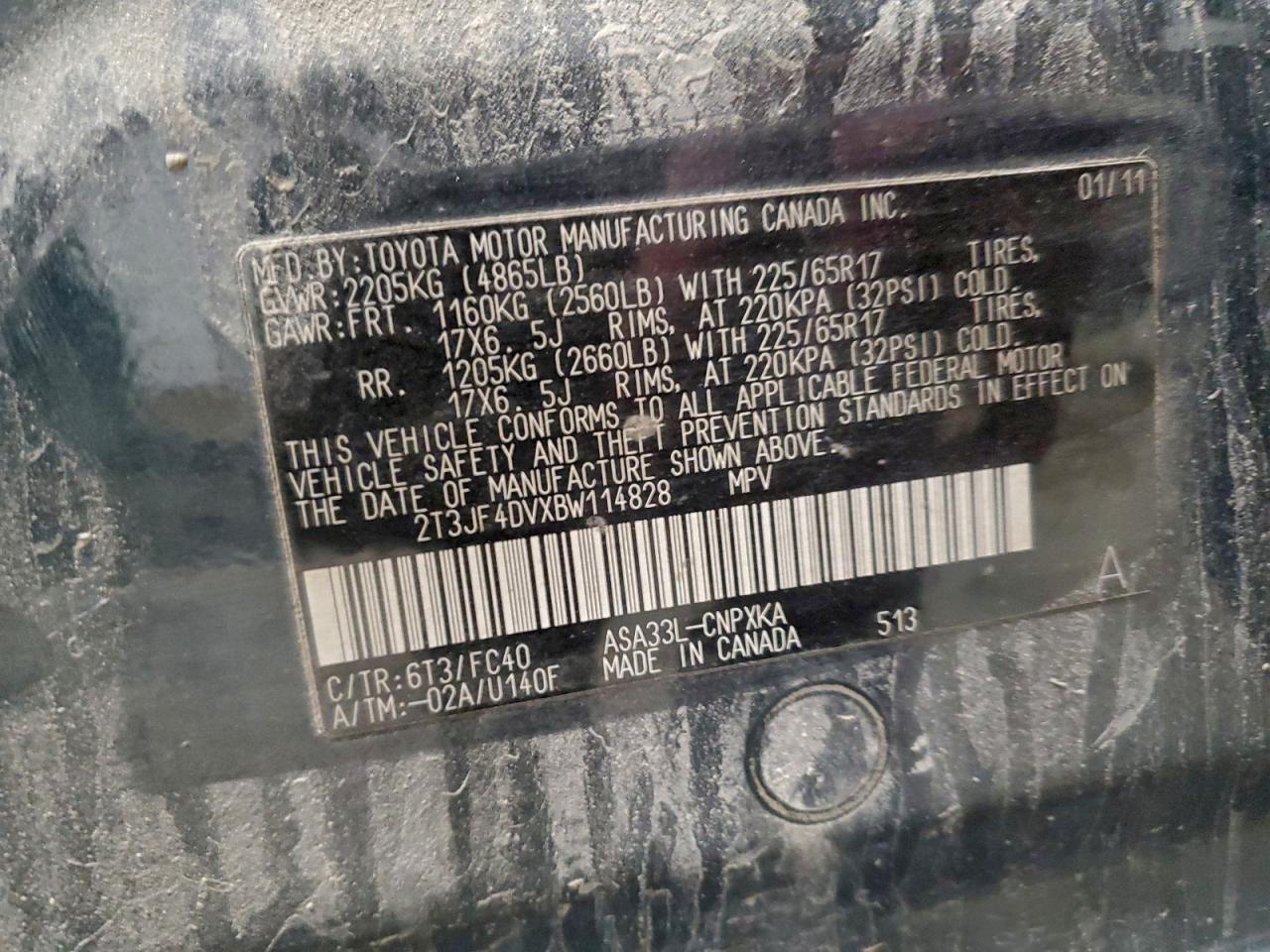 2011 Toyota Rav4 VIN: 2T3JF4DVXBW114828 Lot: 95472375