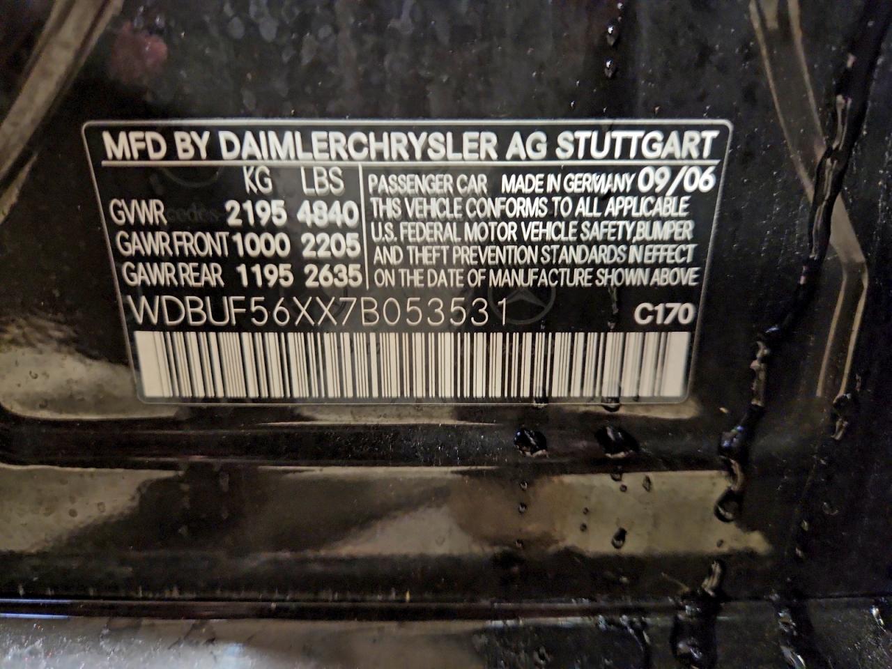 2007 Mercedes-Benz E 350 VIN: WDBUF56XX7B053531 Lot: 94743195