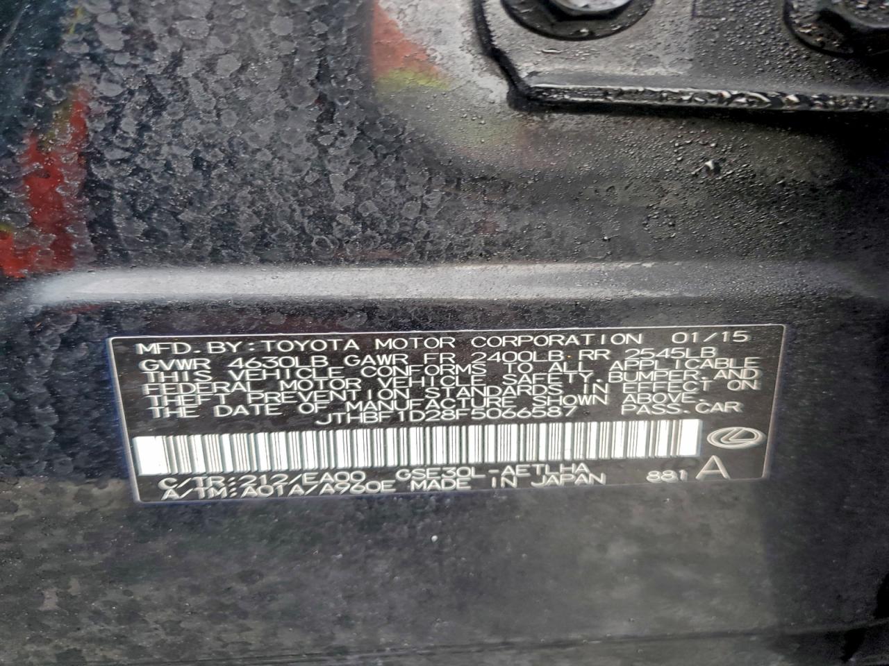 2015 Lexus Is 250 VIN: JTHBF1D28F5066587 Lot: 94871355