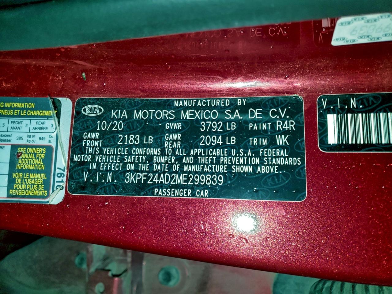 2021 Kia Forte Fe VIN: 3KPF24AD2ME299839 Lot: 90695605