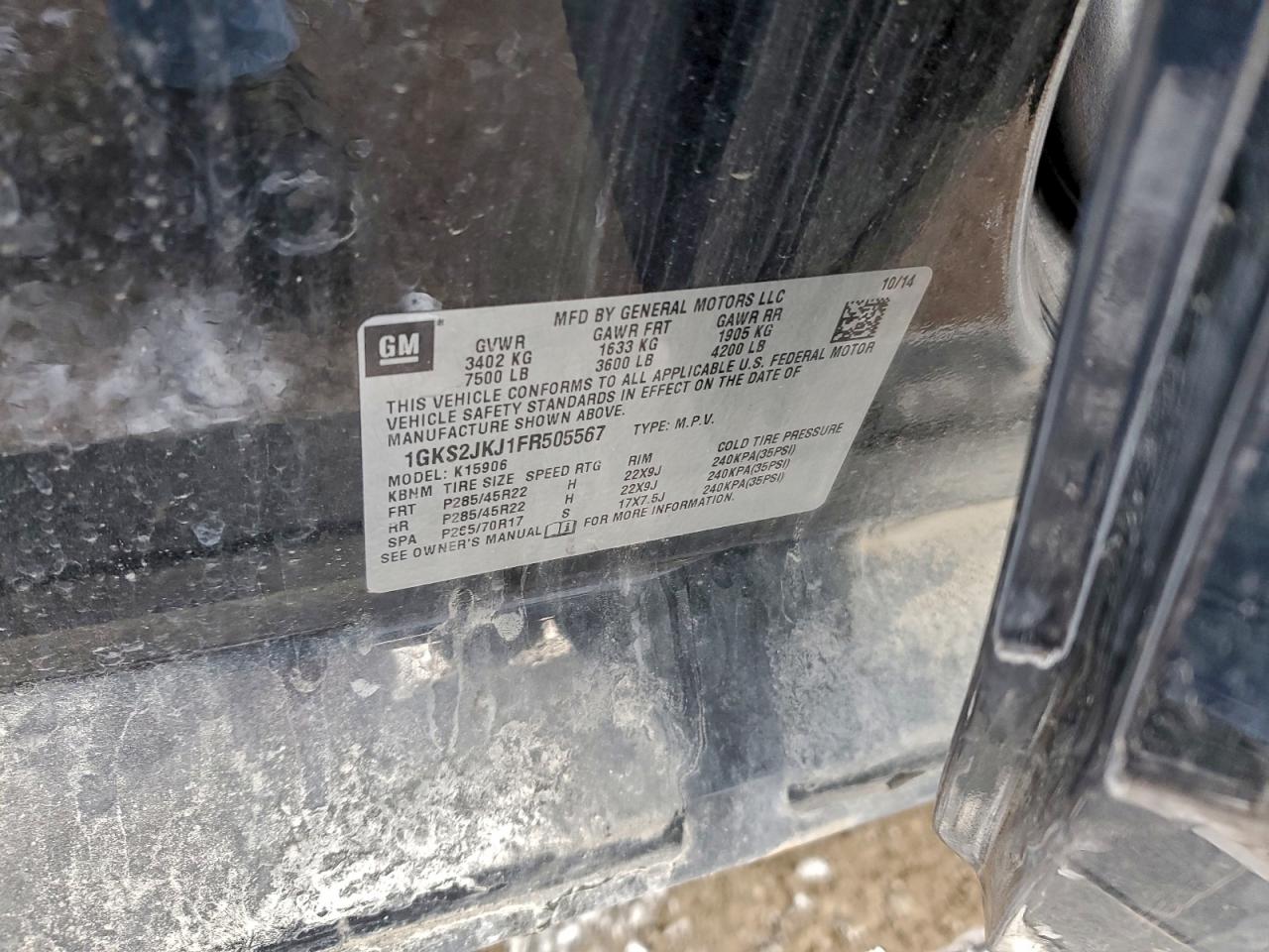 2015 GMC Yukon Xl Denali VIN: 1GKS2JKJ1FR505567 Lot: 94697605