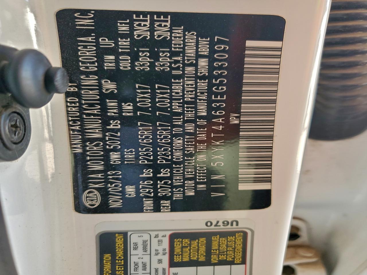 2014 Kia Sorento Lx VIN: 5XYKT4A63EG533097 Lot: 95144925