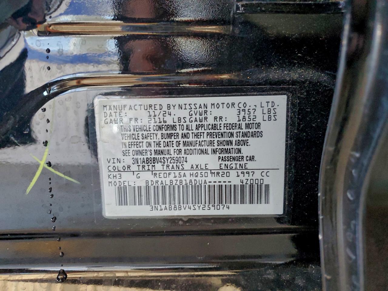 2025 Nissan Sentra S VIN: 3N1AB8BV4SY259074 Lot: 96340045