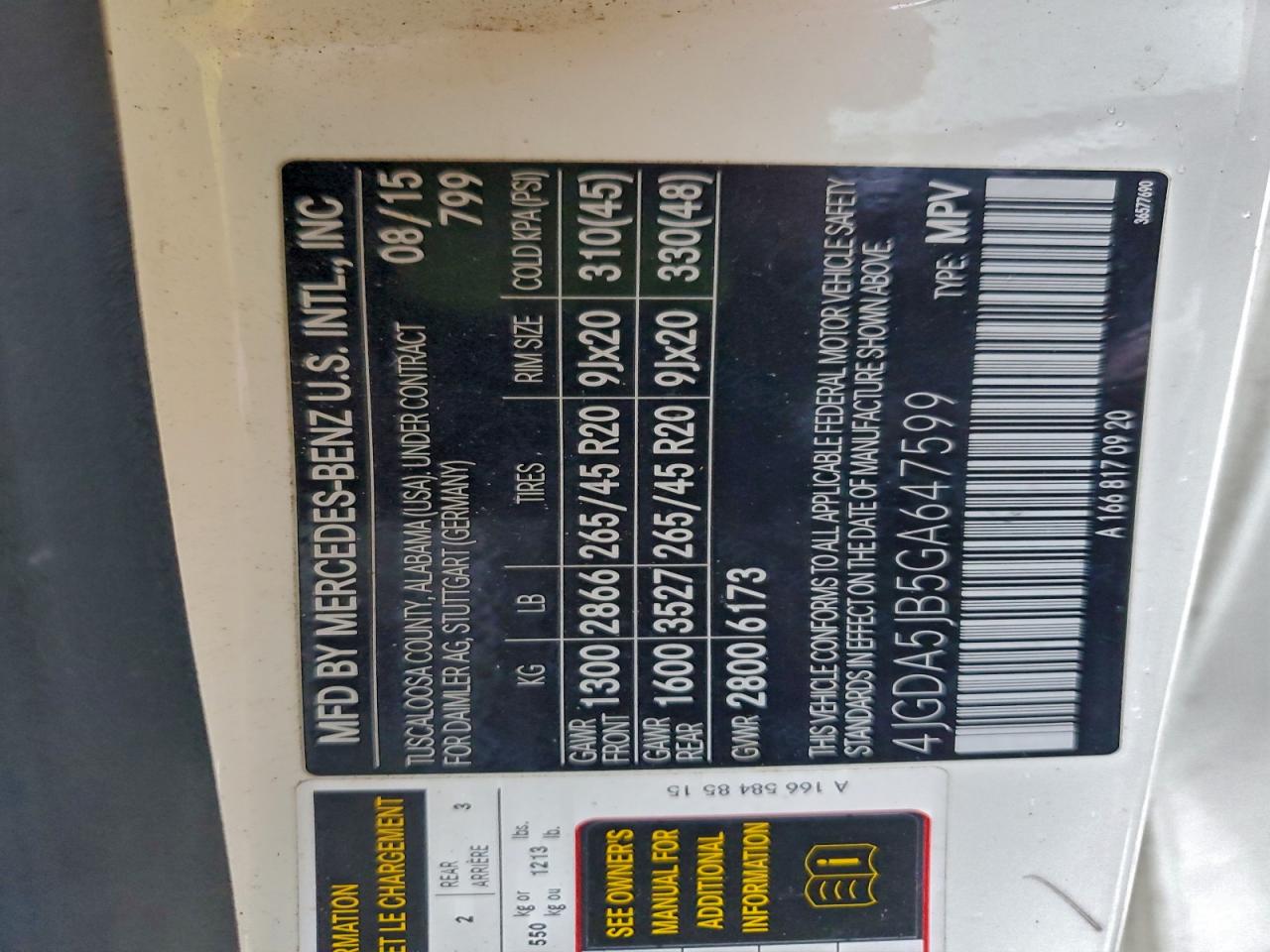 2016 Mercedes-Benz Gle 350 VIN: 4JGDA5JB5GA647599 Lot: 94553255