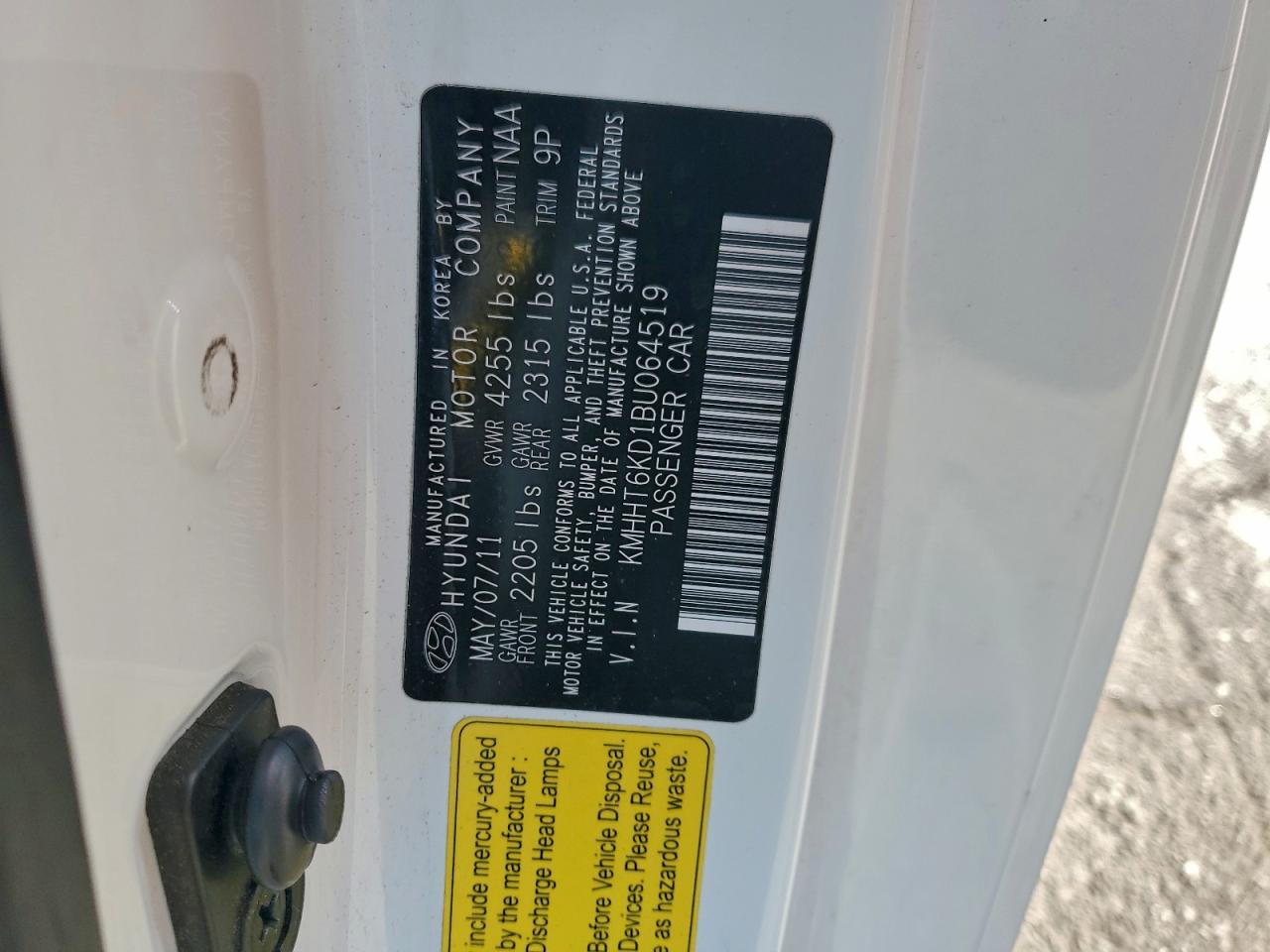 2011 Hyundai Genesis Coupe 2.0T VIN: KMHHT6KD1BU064519 Lot: 95176025