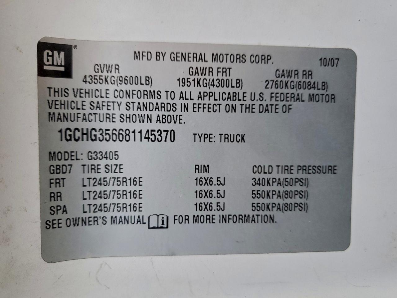 2008 Chevrolet Express G3500 VIN: 1GCHG356681145370 Lot: 96514685