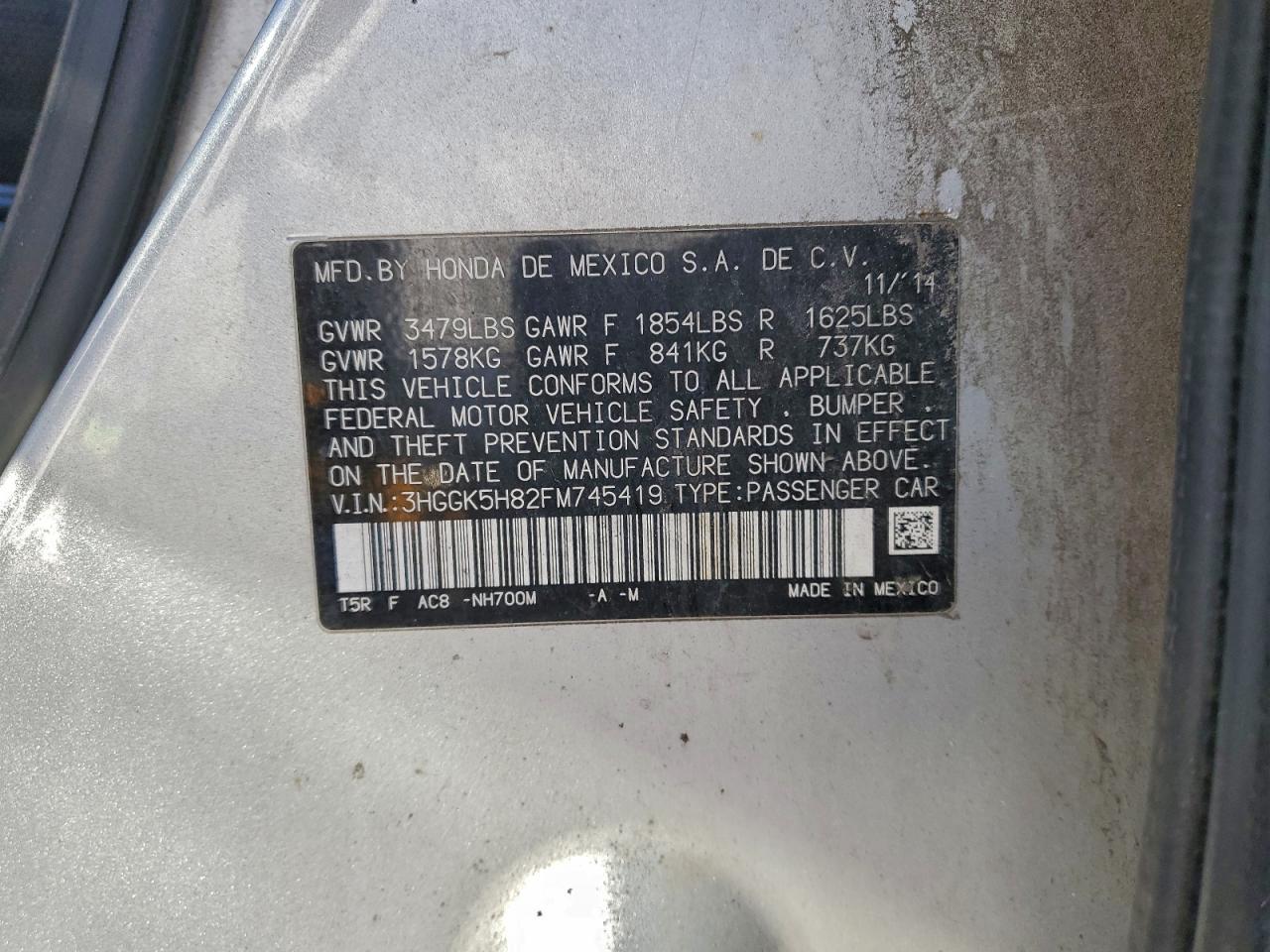 2015 Honda Fit Ex VIN: 3HGGK5H82FM745419 Lot: 95280985