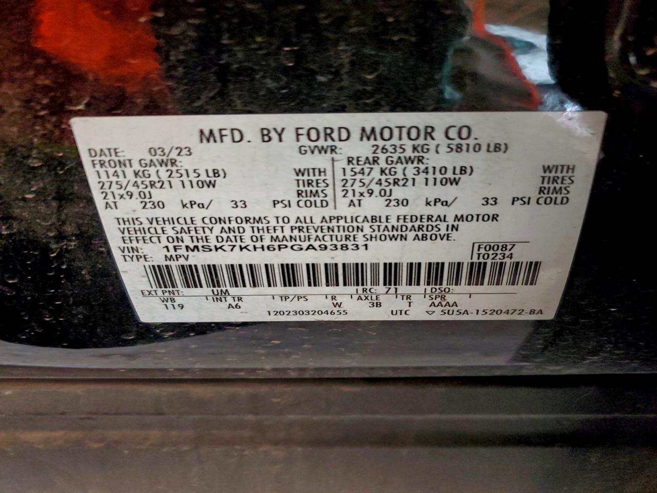 2023 Ford Explorer St-Line VIN: 1FMSK7KH6PGA93831 Lot: 94517415