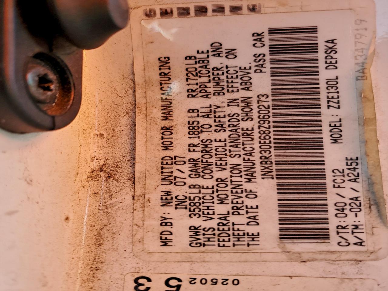 2008 Toyota Corolla Ce VIN: 1NXBR30E68Z960273 Lot: 95770795