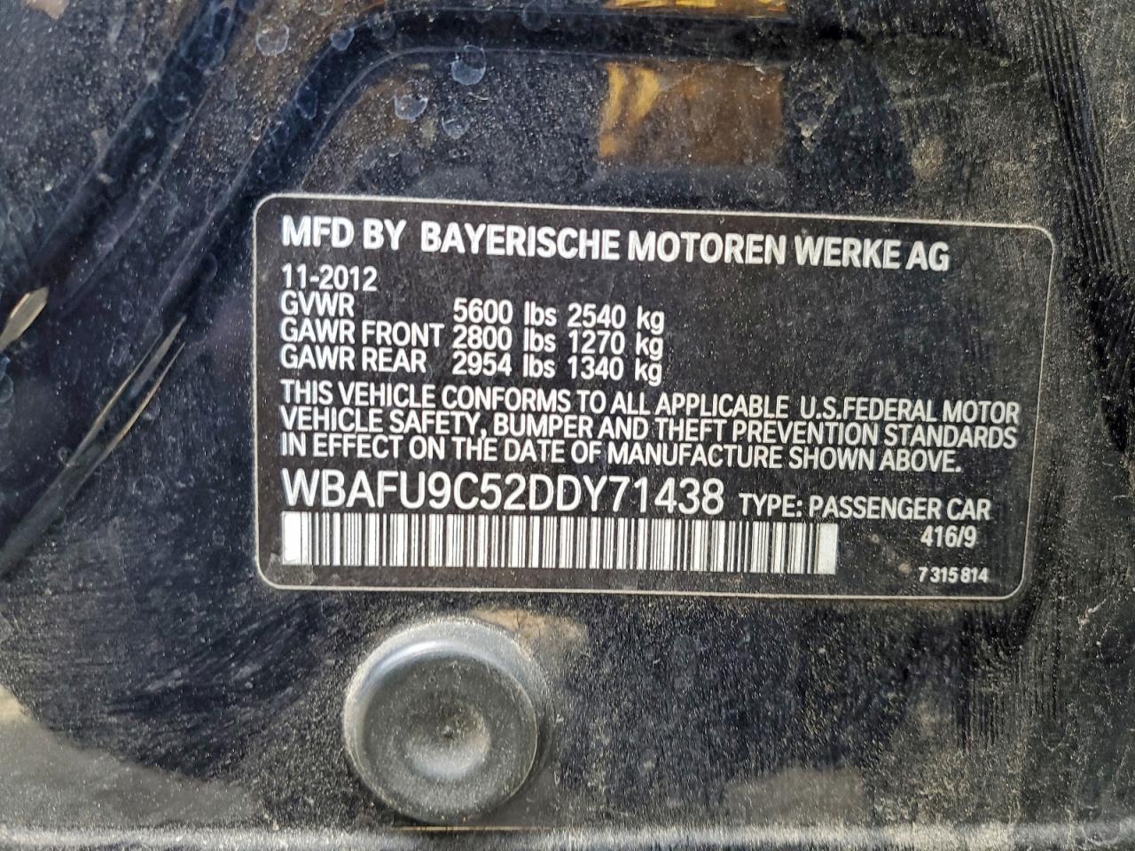 2013 BMW 550 Xi VIN: WBAFU9C52DDY71438 Lot: 96732385