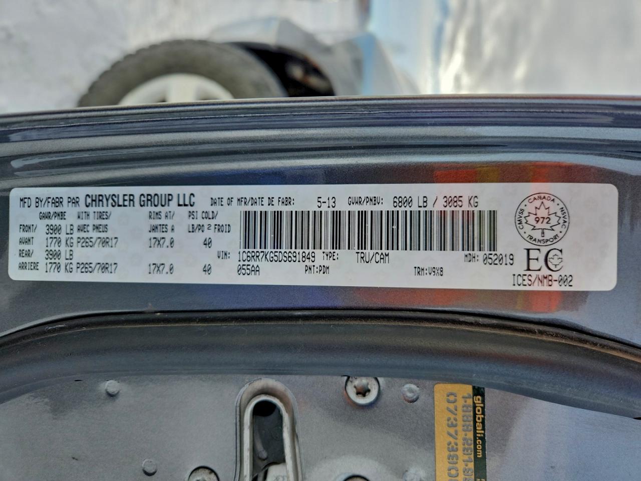 2013 Ram 1500 St VIN: 1C6RR7KG5DS691849 Lot: 95287095