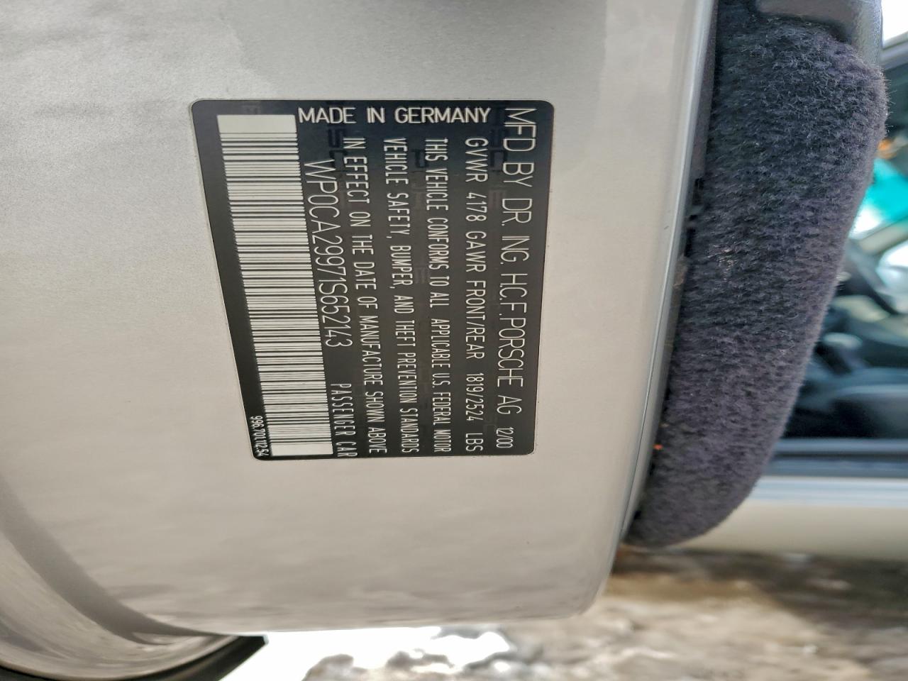 2001 Porsche 911 Carrera 2 VIN: WP0CA29971S652143 Lot: 96991035