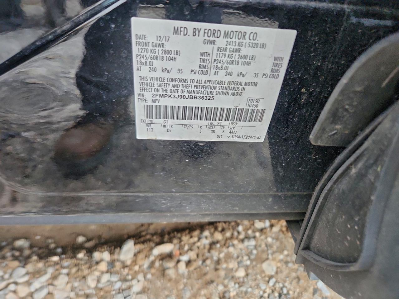 2018 Ford Edge Sel VIN: 2FMPK3J90JBB36325 Lot: 94570015