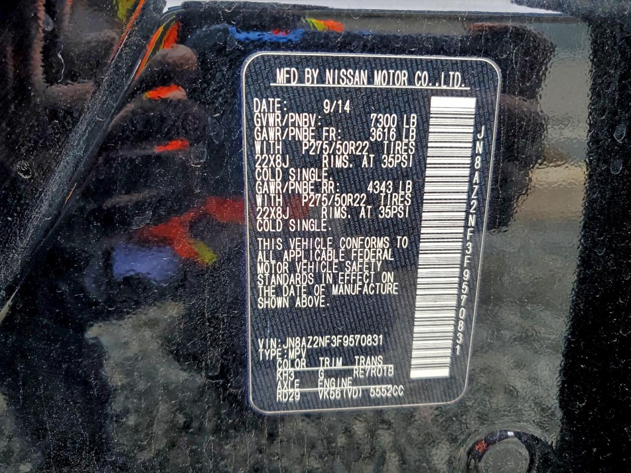 2015 Infiniti Qx80 VIN: JN8AZ2NF3F9570831 Lot: 96055765