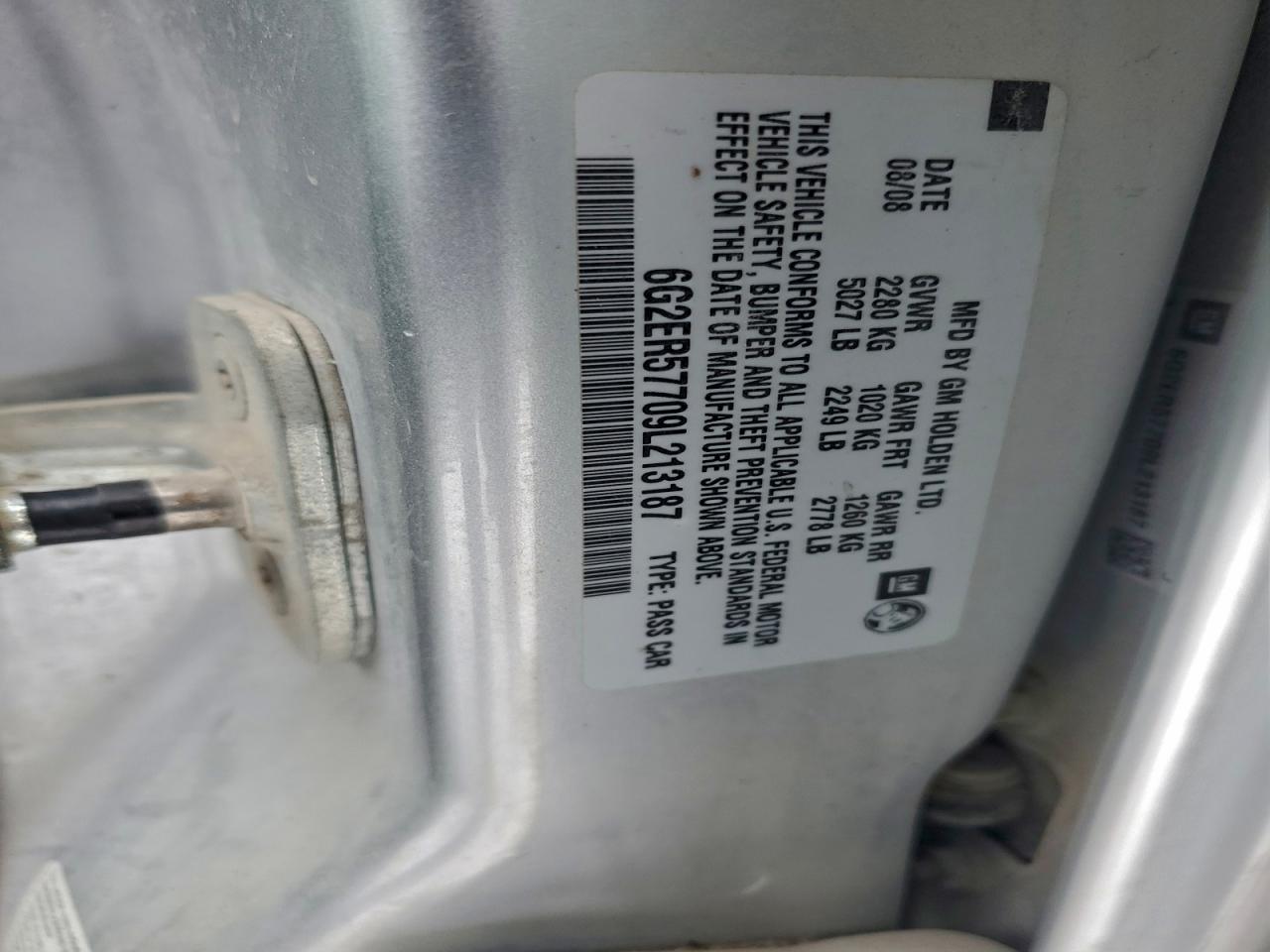 2009 Pontiac G8 VIN: 6G2ER57709L213187 Lot: 96736155