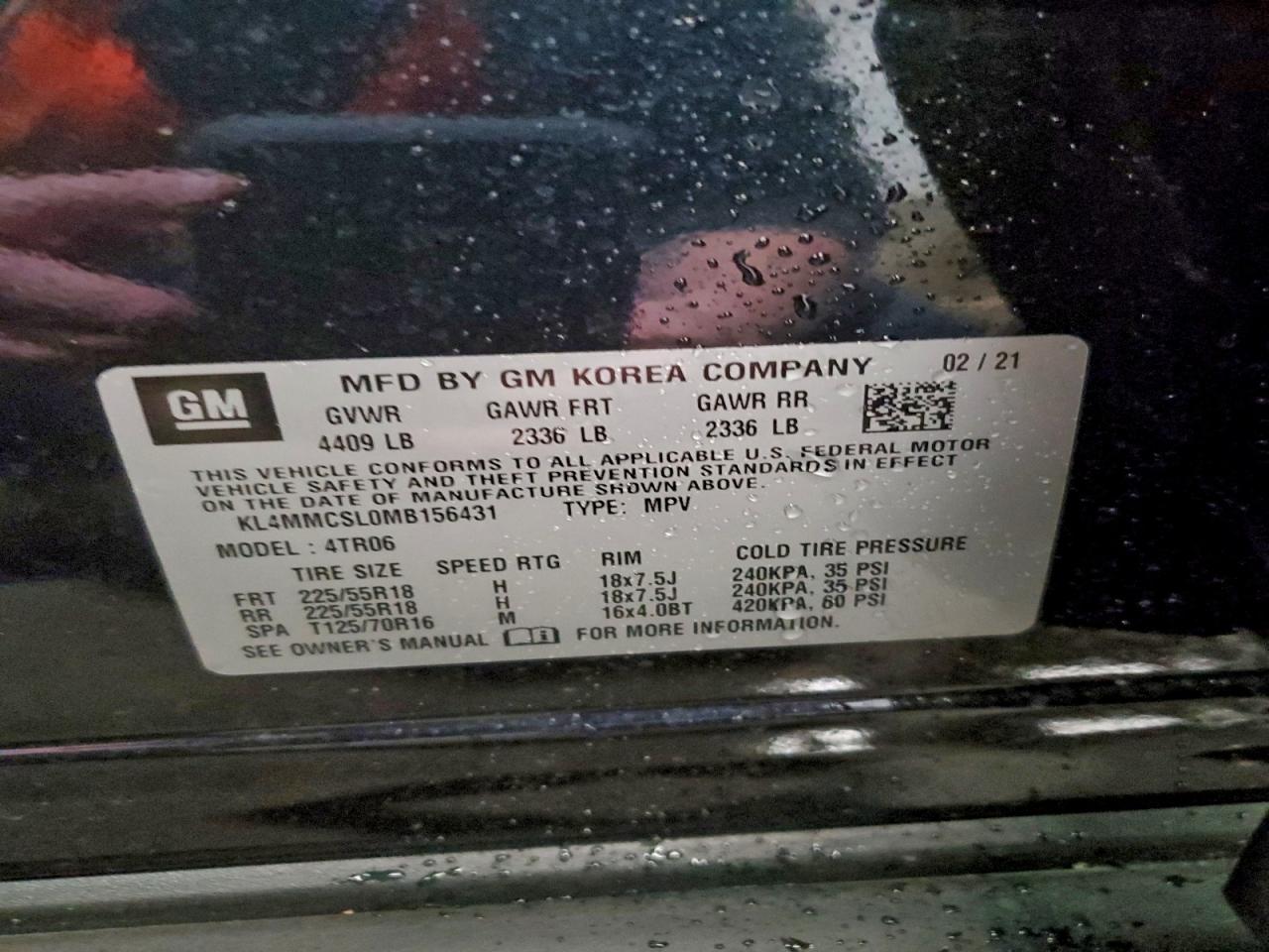 2021 Buick Encore Gx Preferred VIN: KL4MMCSL0MB156431 Lot: 94640105