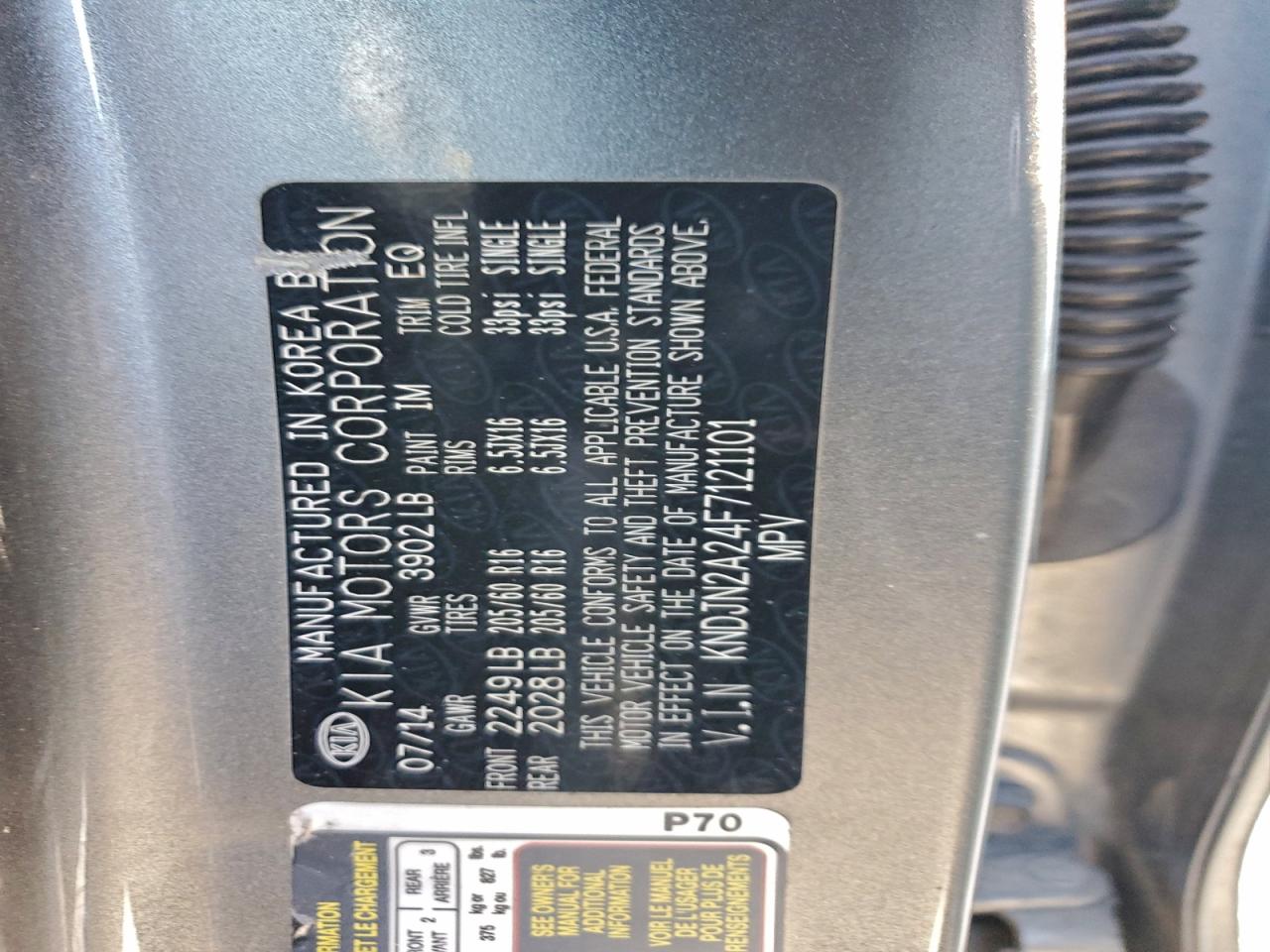 2015 Kia Soul VIN: KNDJN2A24F7121101 Lot: 95945275