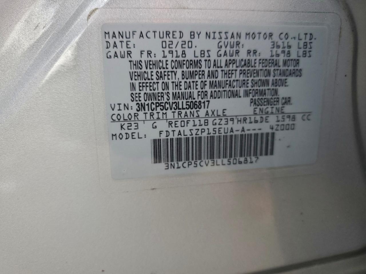 2020 Nissan Kicks Sv VIN: 3N1CP5CV3LL506817 Lot: 95539635