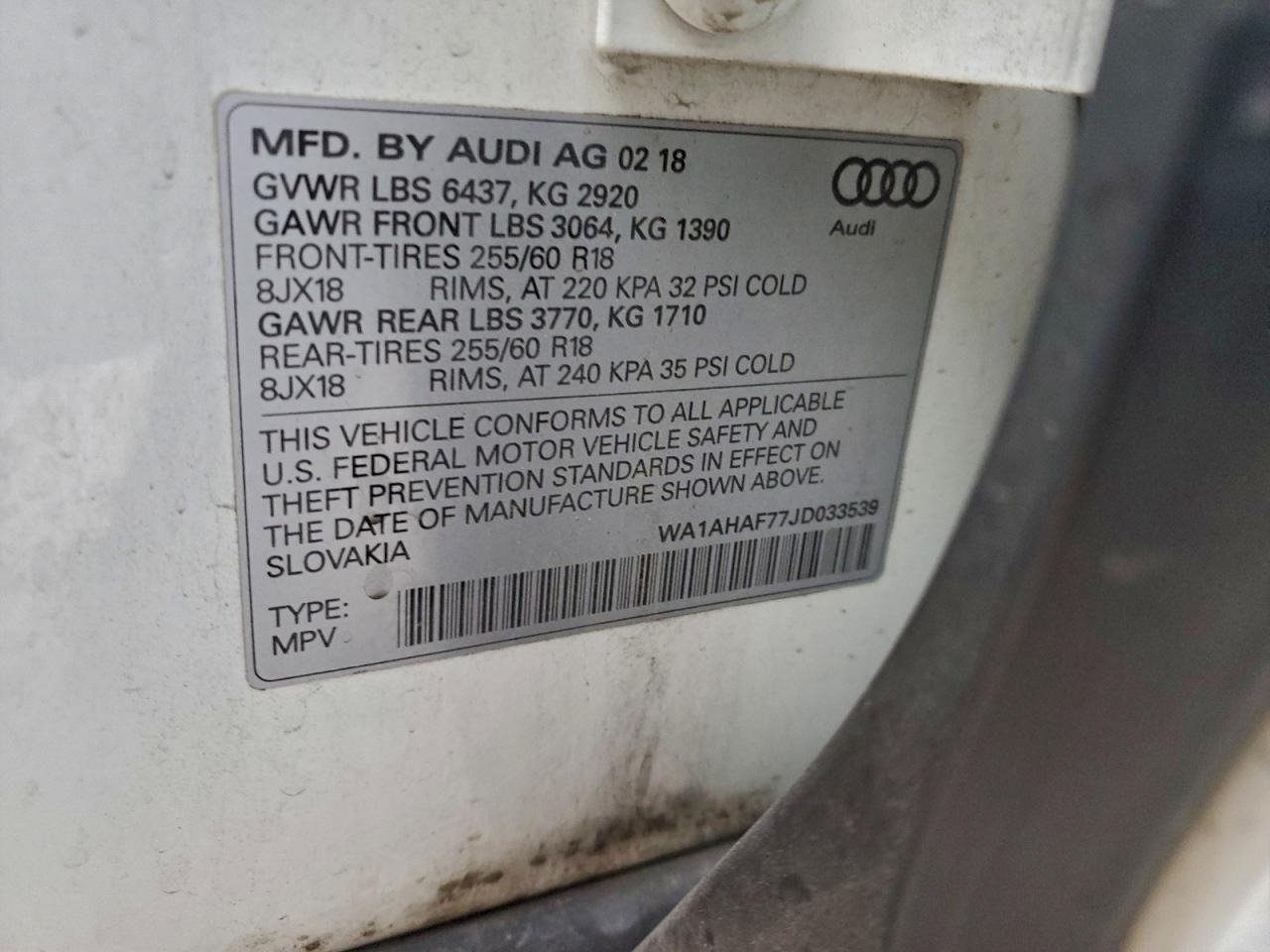 2018 Audi Q7 Premium VIN: WA1AHAF77JD033539 Lot: 94962795