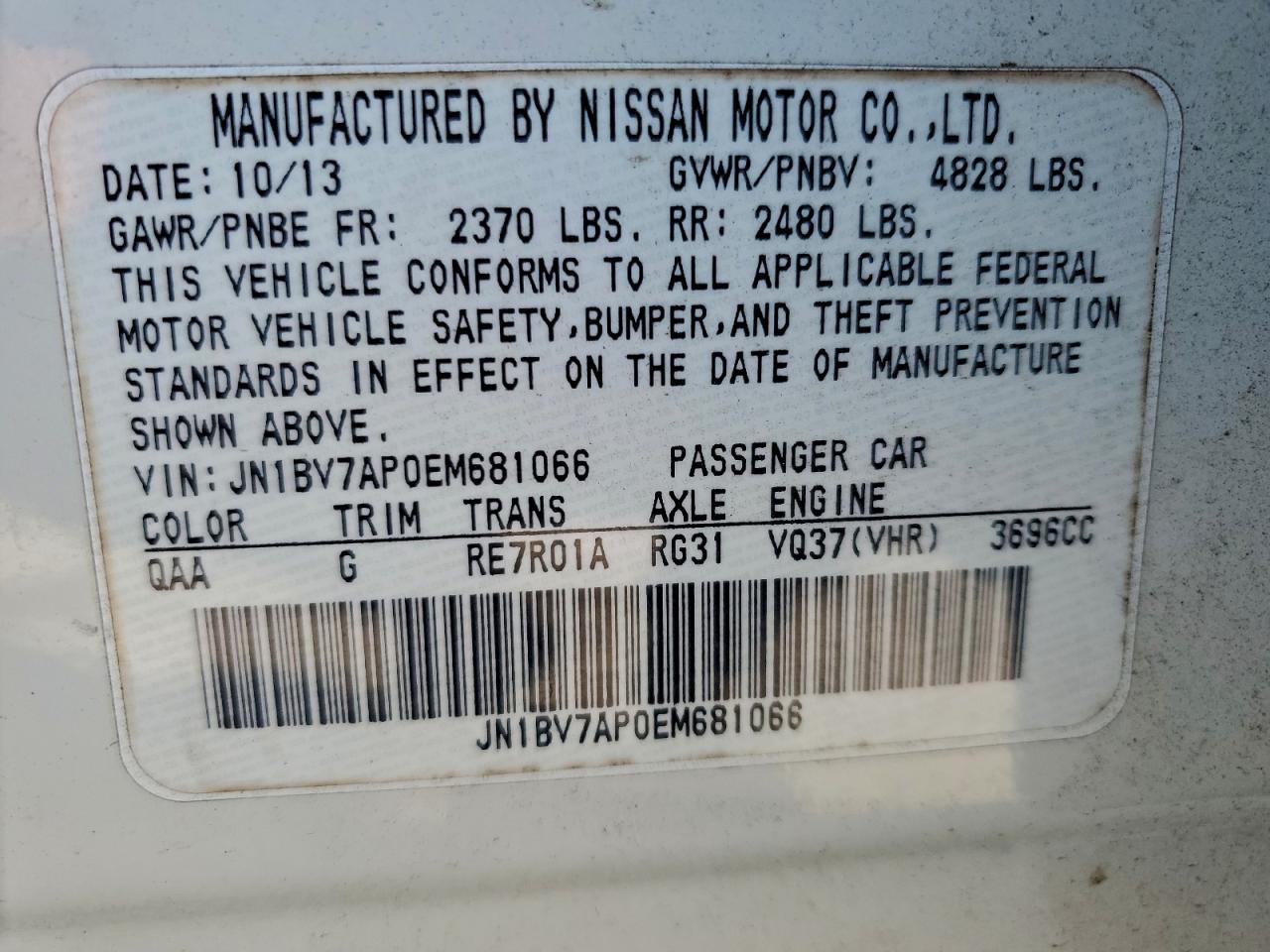 2014 Infiniti Q50 Base VIN: JN1BV7AP0EM681066 Lot: 94933945