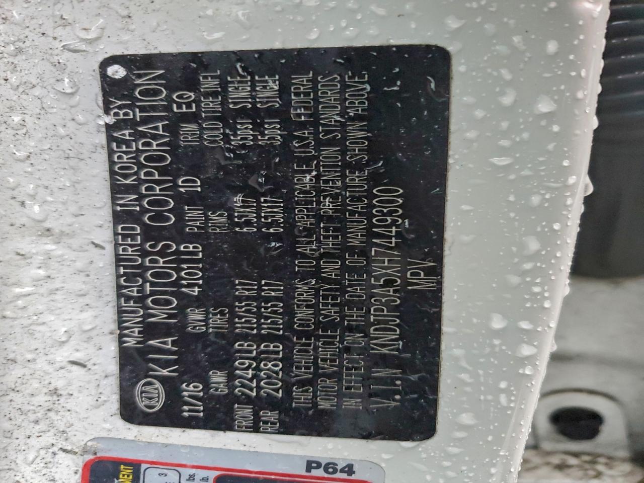 2017 Kia Soul + VIN: KNDJP3A5XH7449300 Lot: 95216335