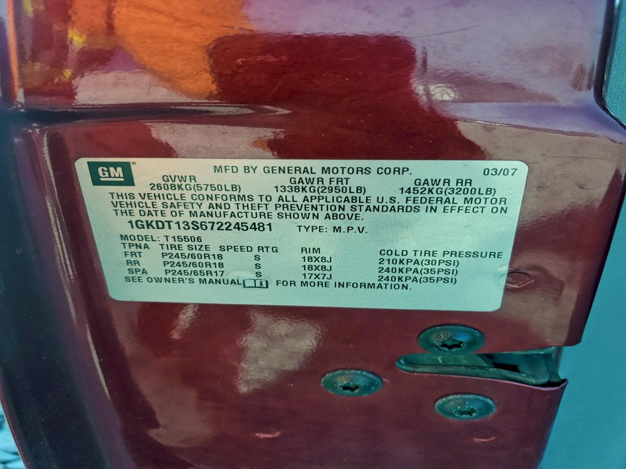 2007 GMC Envoy VIN: 1GKDT13S672245481 Lot: 94863635