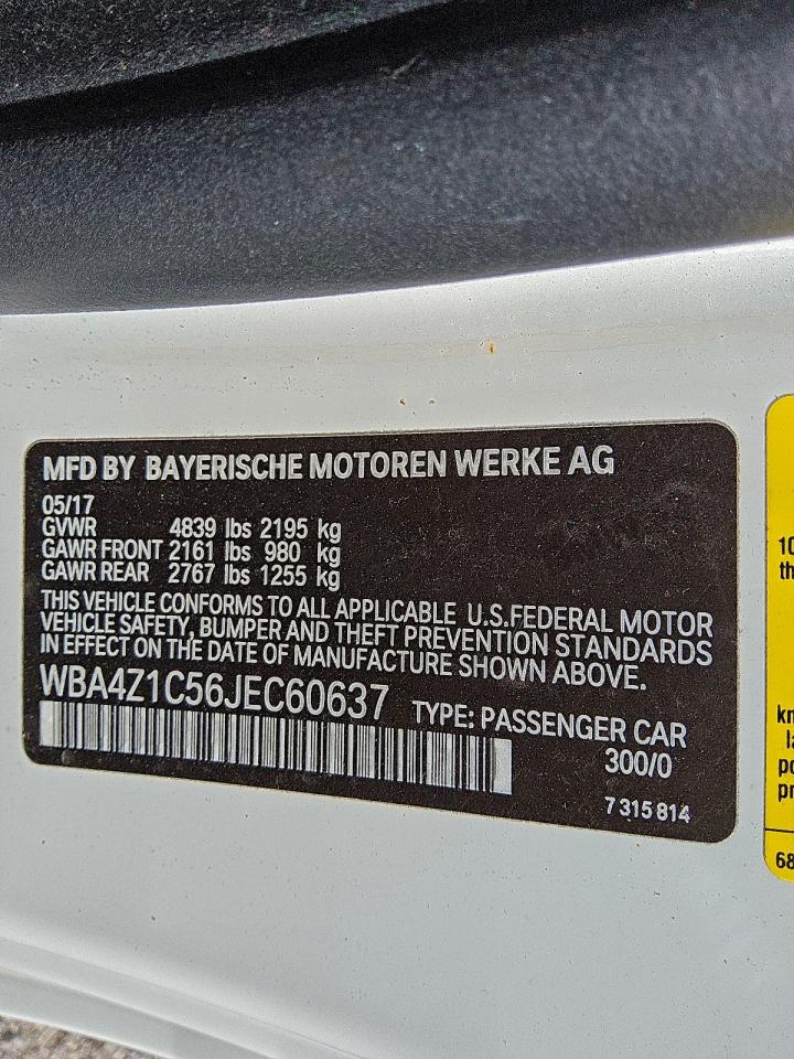 2018 BMW 430I VIN: WBA4Z1C56JEC60637 Lot: 92638015