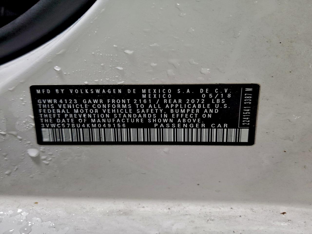 2019 Volkswagen Jetta S VIN: 3VWC57BU4KM049156 Lot: 95178585