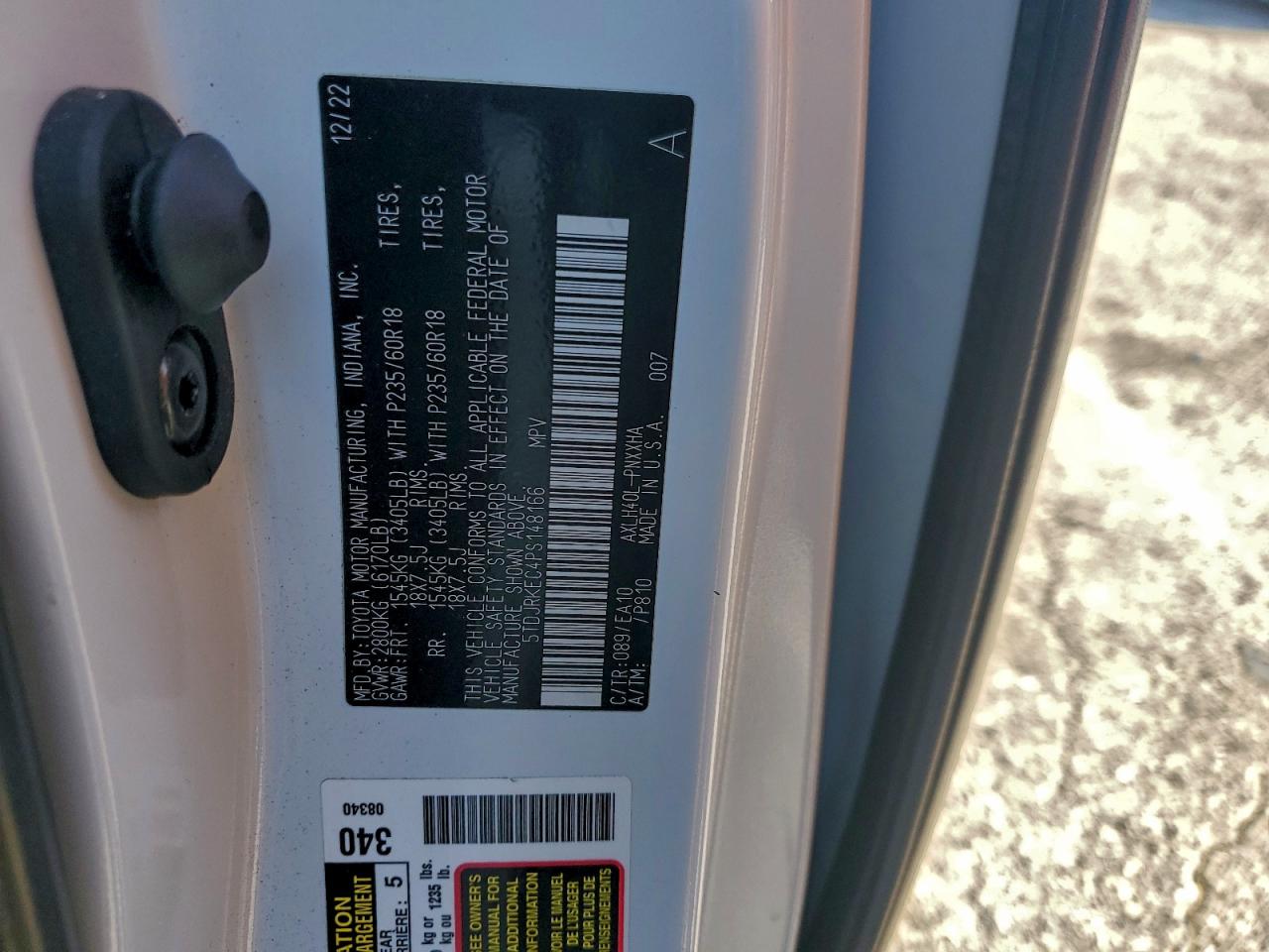 2023 Toyota Sienna Xle VIN: 5TDJRKEC4PS148166 Lot: 93880225