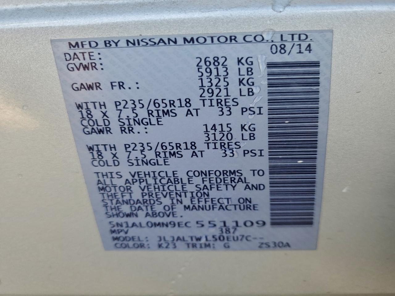 2014 Infiniti Qx60 VIN: 5N1AL0MN9EC551109 Lot: 95401745