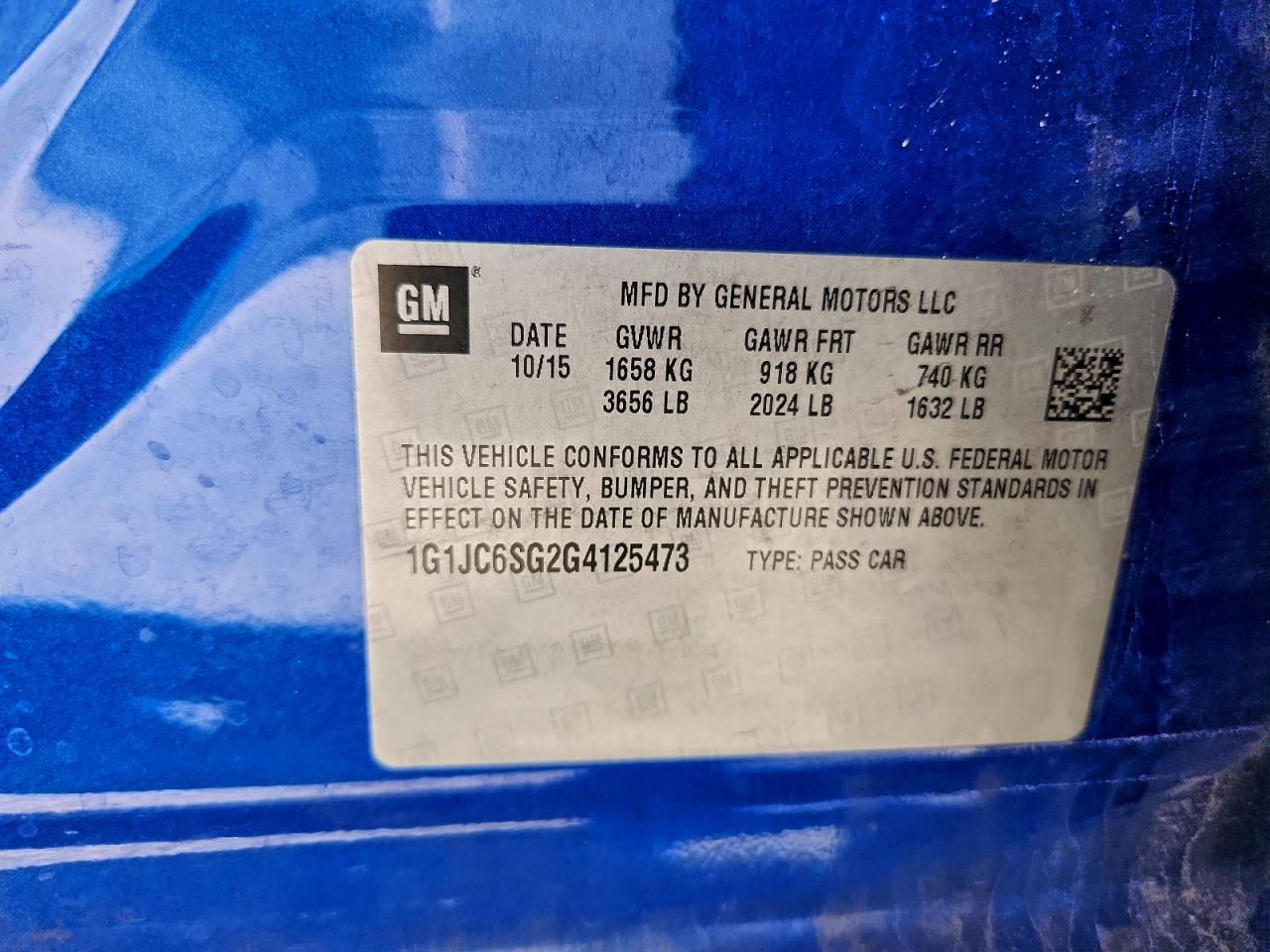 2016 Chevrolet Sonic Lt VIN: 1G1JC6SG2G4125473 Lot: 96830575