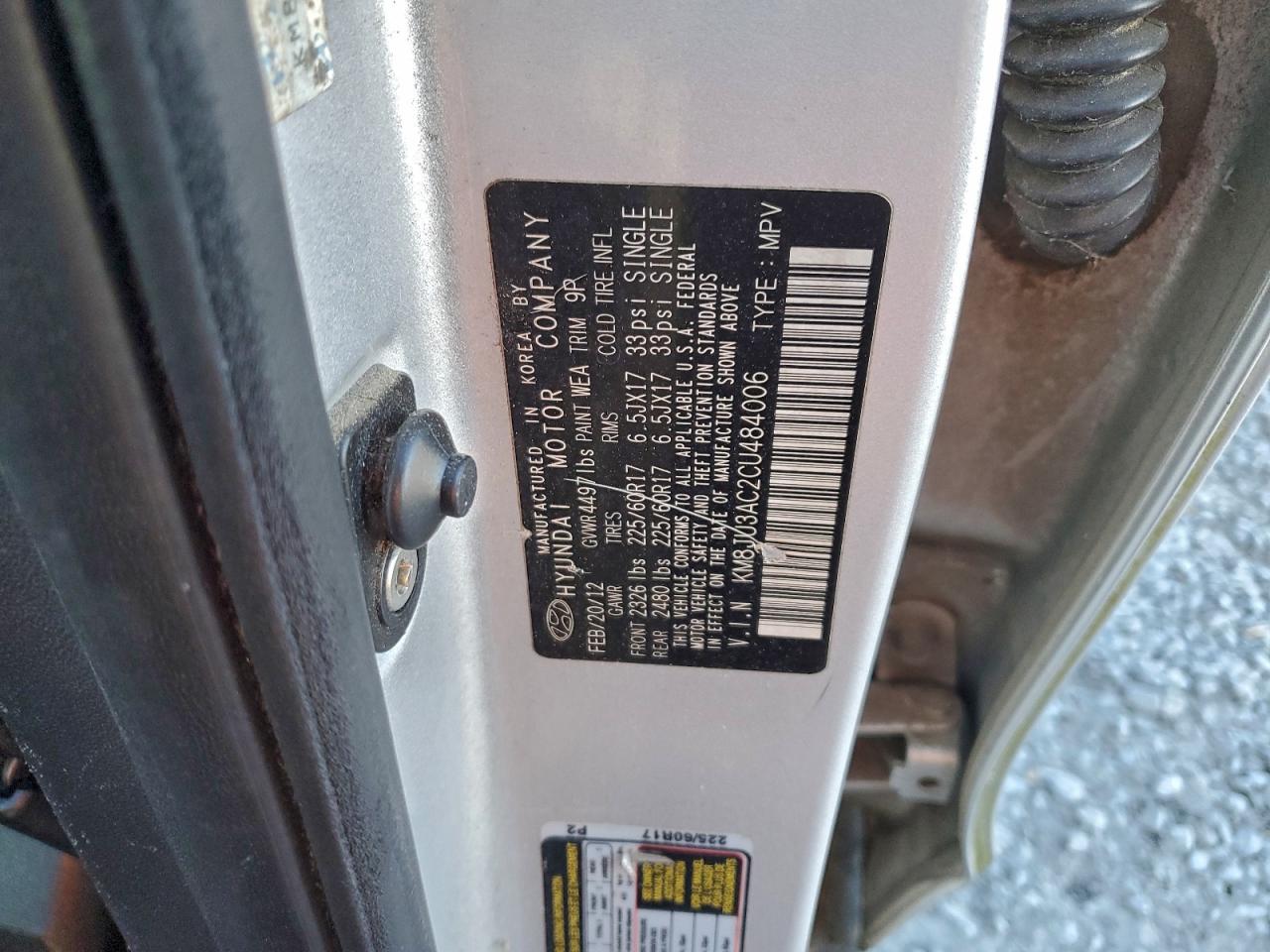 2012 Hyundai Tucson Gls VIN: KM8JU3AC2CU484006 Lot: 96525965