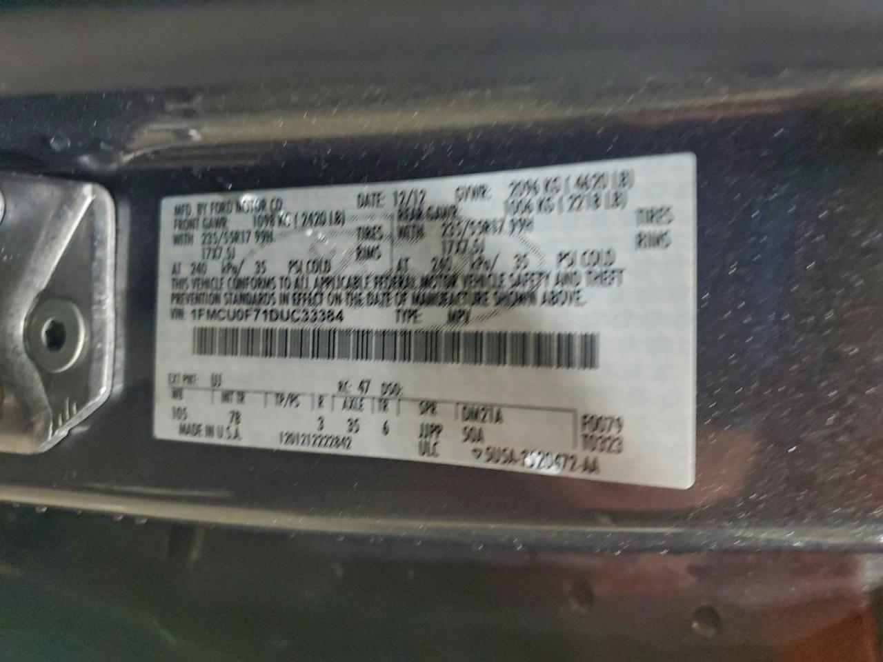 2013 Ford Escape S VIN: 1FMCU0F71DUC33384 Lot: 94229395