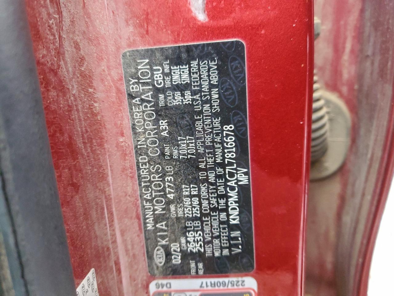 2020 Kia Sportage Lx VIN: KNDPMCAC7L7816678 Lot: 94763035