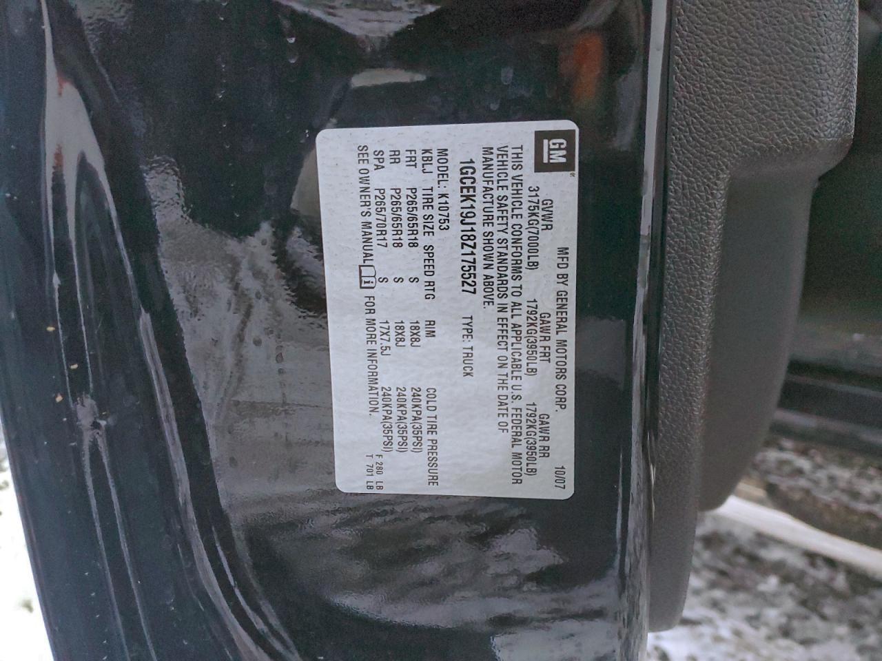 2008 Chevrolet Silverado K1500 VIN: 1GCEK19J18Z175527 Lot: 95549385