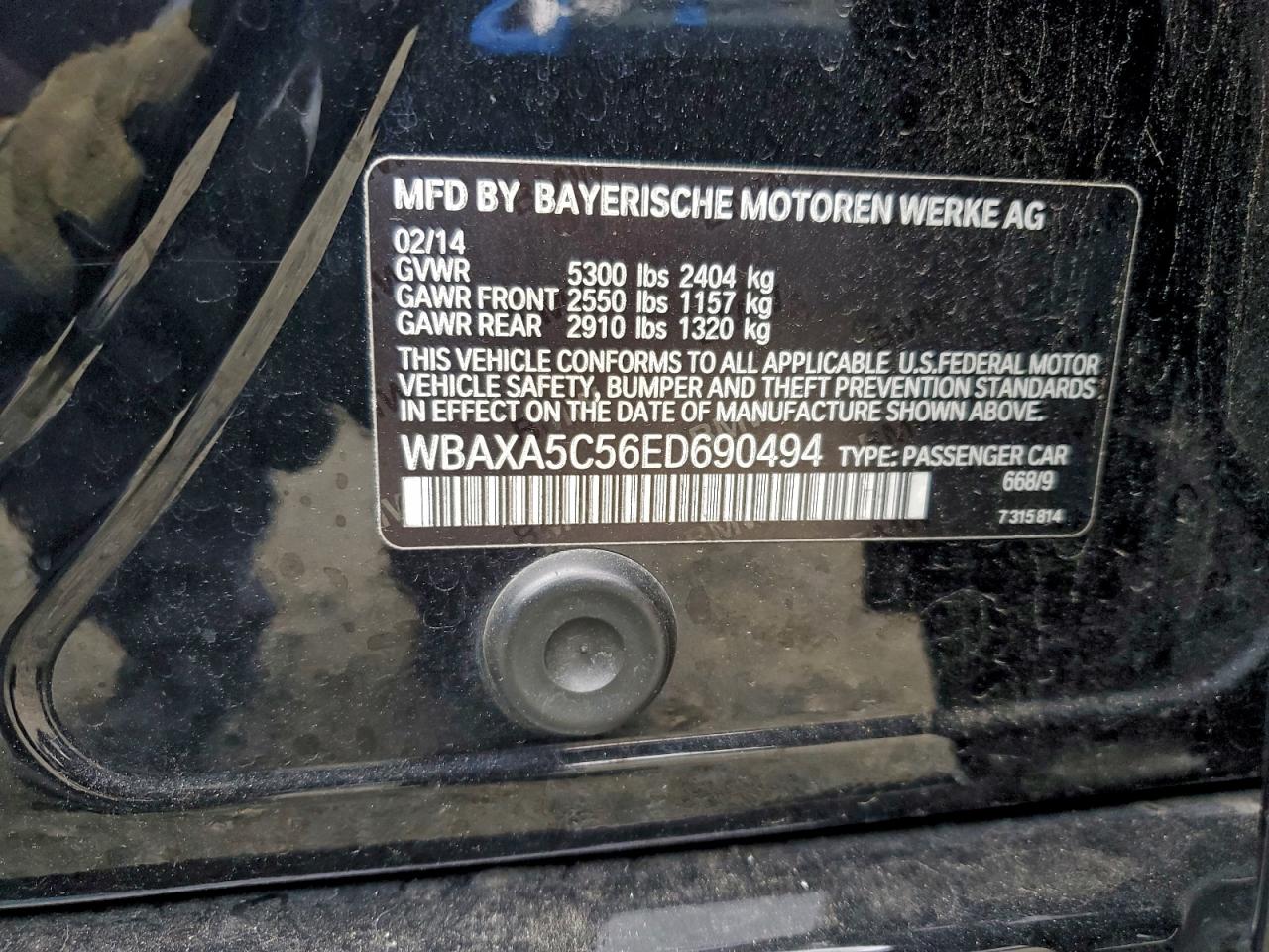 2014 BMW 535 D VIN: WBAXA5C56ED690494 Lot: 95775775