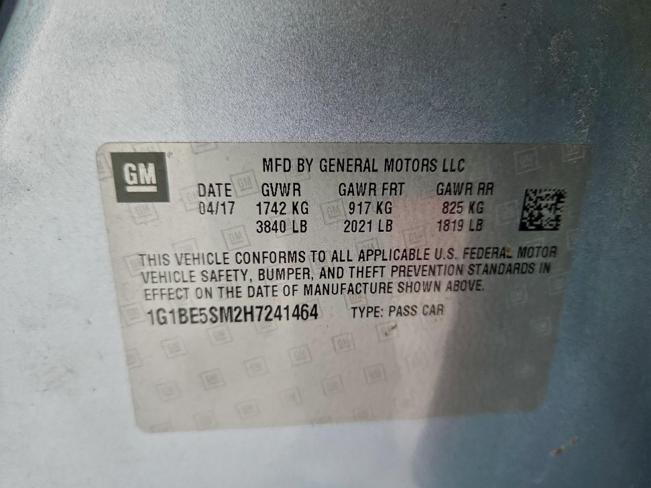 2017 Chevrolet Cruze Lt VIN: 1G1BE5SM2H7241464 Lot: 95967705